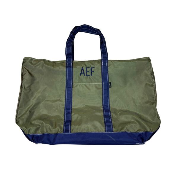 LL Bean Nylon Boat and Tote Bag Navy Green Rare 23x15" - Picture 1 of 12